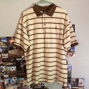 Men’s Southpole brown & cream striped “Authentic Collection” polo shirt.